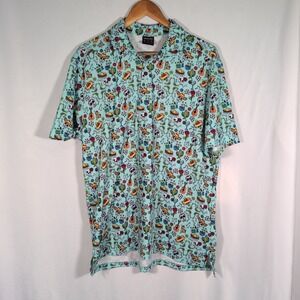 Tropical Bros Dia De Los Muertos Polo Shirt Mens L Day of The Dead Party Blue